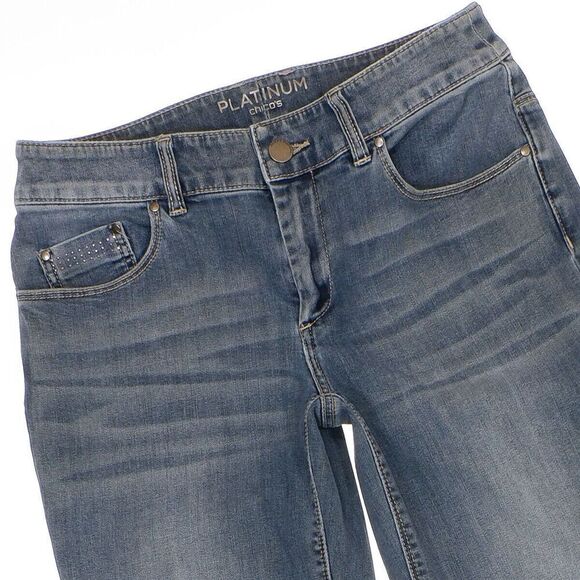 Chicos Slim Leg Jeans Size 00 (2) Womens Medium Wash Blue Denim Stretch 27x26 - Picture 2 of 13